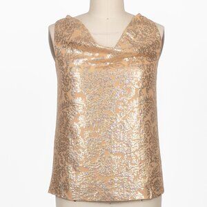 J Crew Paisley Silk Peach & Gold Metallic Sleeveless Top Size 0